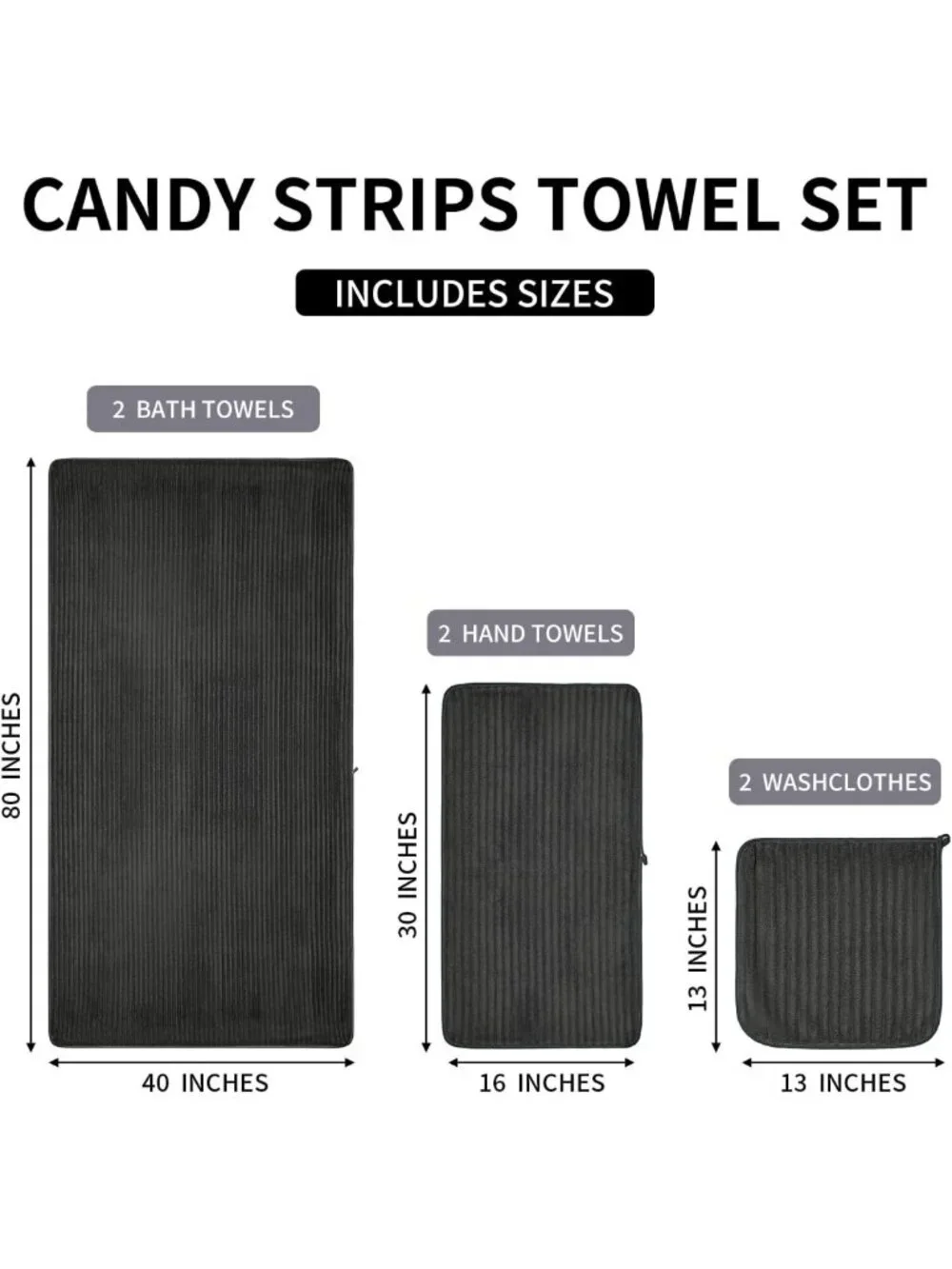 Oversized 6 PC Bath Towel Set - Soft Charcoal Gray 40